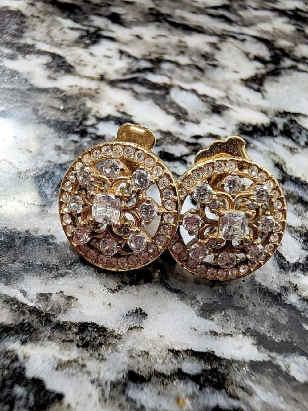 Gold-Tone Crystal Stud Earrings Like New
